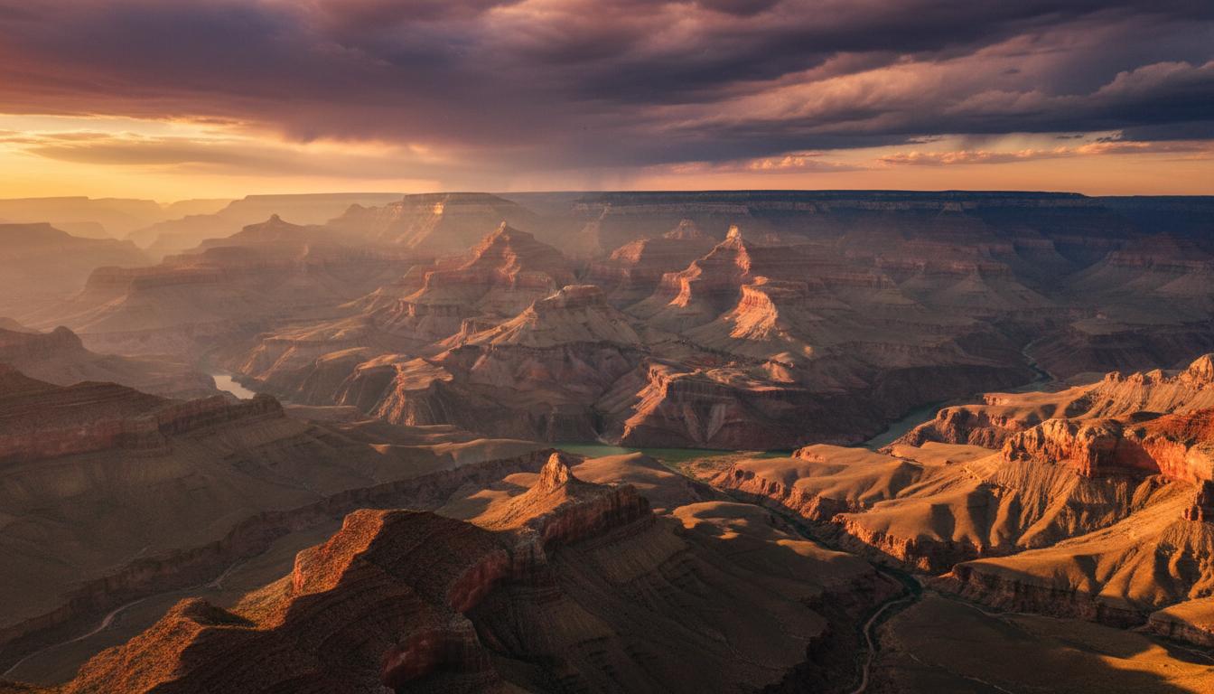 Aerial view of Arizona's Sonoran Desert landscape at golden hour with dramatic canyon formations