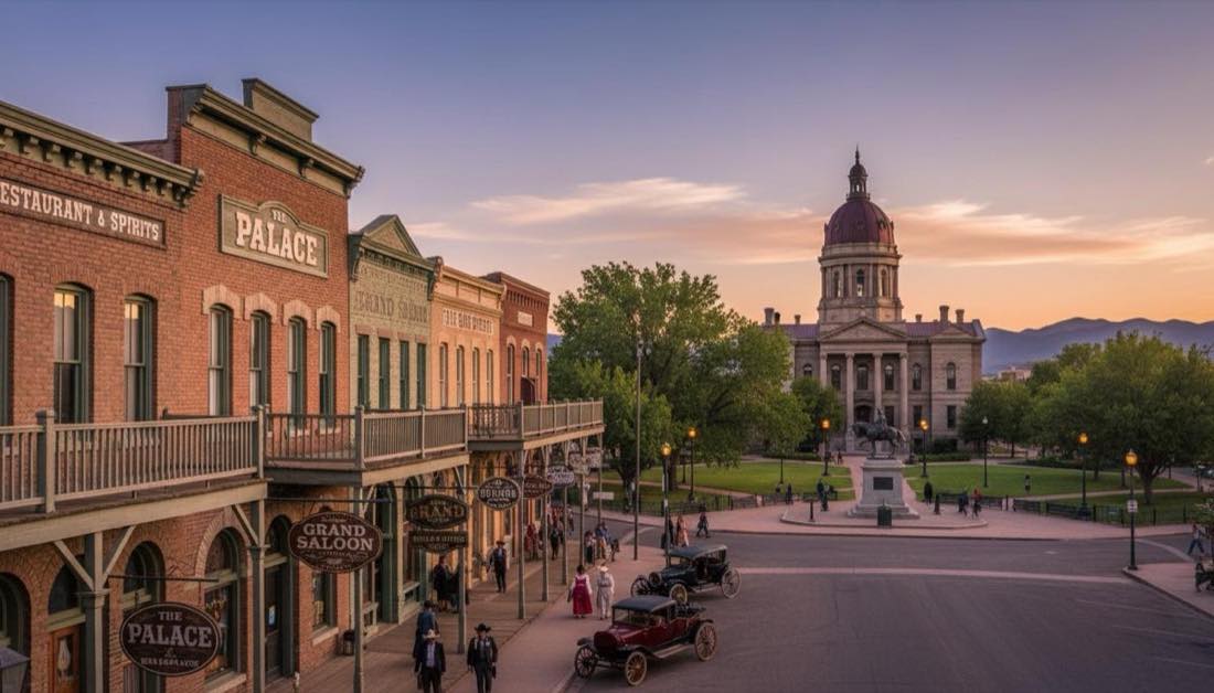 Prescott Arizona Whiskey Row with historic western frontier saloons and architecture
