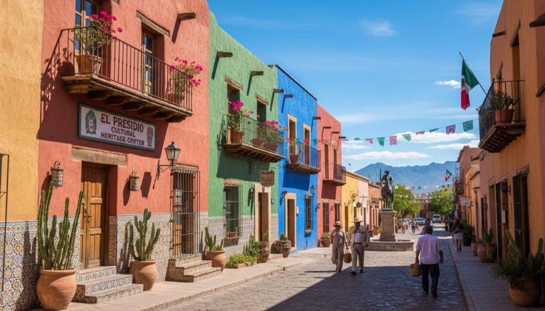 Tucson historic district with colorful adobe architecture and Mexican cultural influences, Arizona